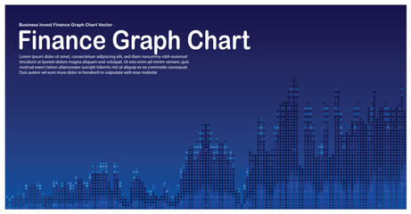 Digital Finance Graph Chart with Pixel Bar Visualization on Blue Technology Background