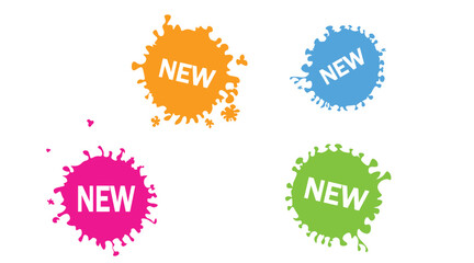 Colorful NEW Splash Badges Set with Paint Splatter Style Labels