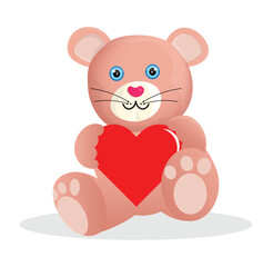 Cute Teddy Bear Holding a Red Heart on White Background