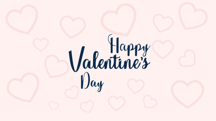 Happy Valentine’s Day Text with Soft Pink Heart Outline Background