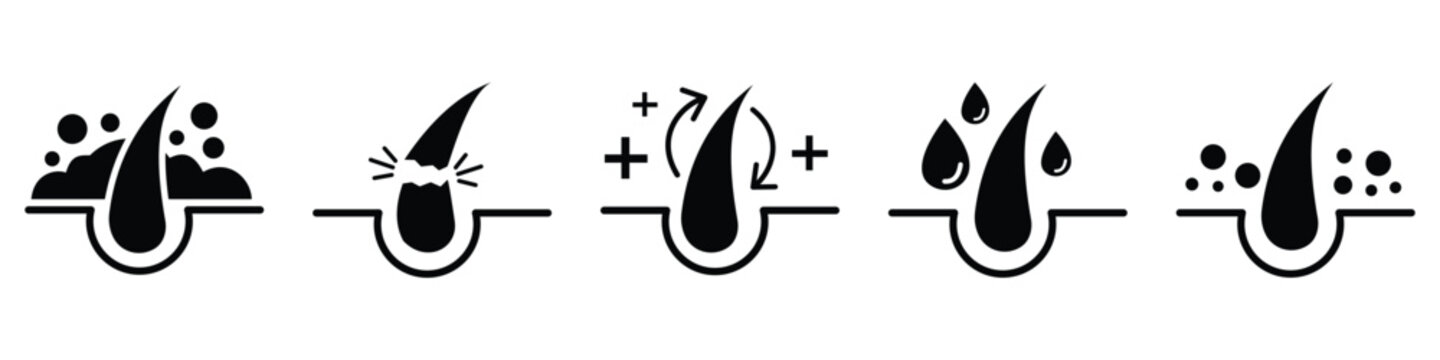 Hair Care and Treatment Icons &ndash; Vector Set for Shampoo, Anti-Dandruff, and Conditioning Products&rdquo;