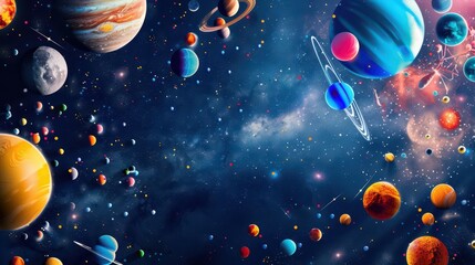 Cosmic exploration in vibrant outer space illustration for world science day celebration. World Science Day for Peace and Development. Horizontal banner. Copy space. World youth skills day
