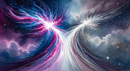 Nebula Glowing Pathway Splitting Into Two Symbolizing Choosing Aligned Destiny Path Watercolor Illustration JPG
