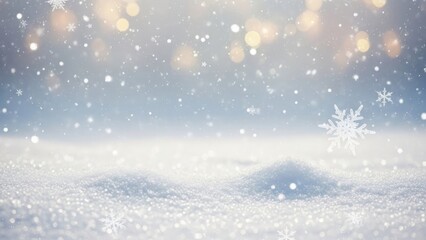 Fototapeta premium A serene winter scene featuring falling snowflakes over fresh snow.