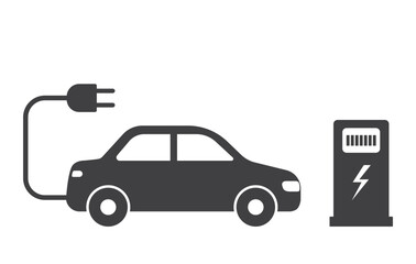 ev car on electrical charging station icon