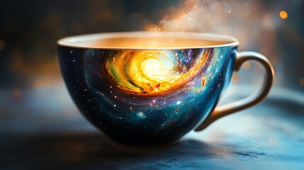 Tea cup with galaxy swirling inside instead of tea