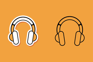 Headphone sticker outline icon vector audio music headset illustration minimal line design modern sound equipment