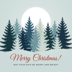 Christmas forest illustration winter trees landscape holiday greeting card festive background snow pine silhouette design