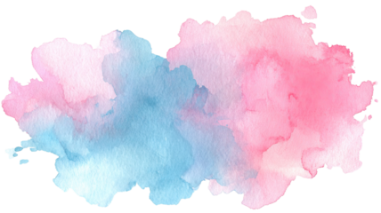 Abstract watercolor background with blue sky and pink clouds texture