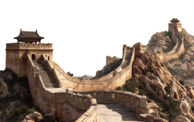 Majestic Great Wall of China winding through mountainous terrain, a symbol of ancient history and cultural heritage