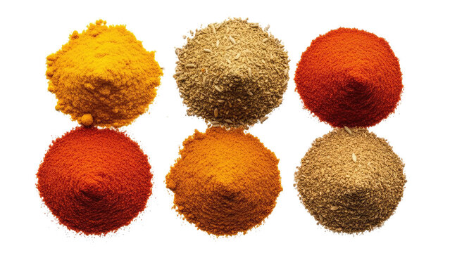 Assorted Spices: Colorful Mounds on White Background