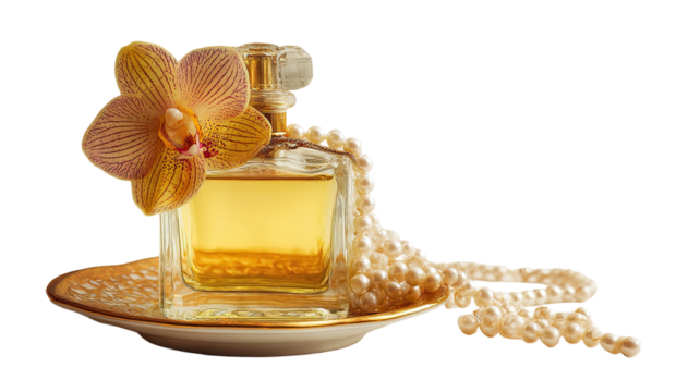 Luxury pink perfume bottle with rose flower and essential oil for beauty and aromatherapy spa wellness - Powered by Adobe