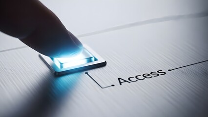 Finger pressing glowing access button for secure entry and data protection