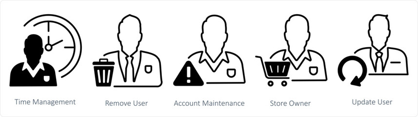 A set of 5 business icons as time management, remove user, account maintenance