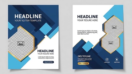 Modern business flyer template design with geometric shapes and blue accents