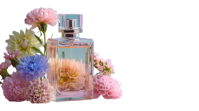 Luxury pink perfume bottle with rose flower and essential oil for beauty and aromatherapy spa wellness - Powered by Adobe