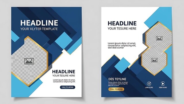 Modern business flyer template design with geometric shapes and blue accents - Powered by Adobe