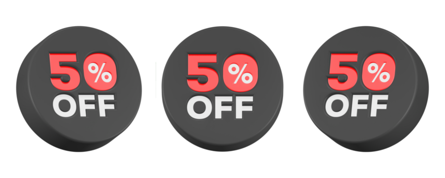50% discount 3d rendering icon black button