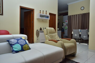 Modern living room with bright color furniture and wall