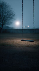 Naklejka premium Empty swing night park moonlight lonely mood empty playground evoke quiet feeling