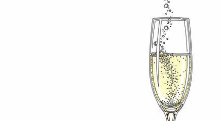 Champagne glass filled with sparkling beverage and bubbles rising