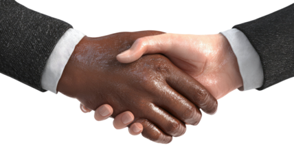 Businessmen shaking hands in agreement, a professional partnership gesture isolated on white background