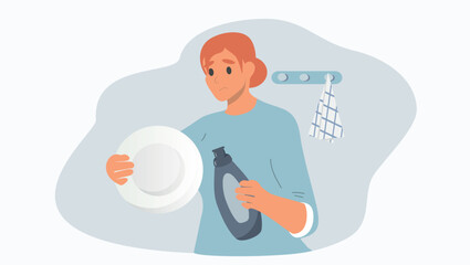 vector illustration in a flat style on the theme of washing dishes