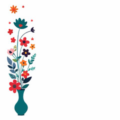 vase with millefleurs flower bouquet decorative ornament with white area for insertion