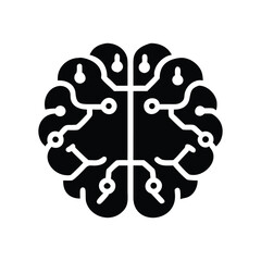 AI Circuit Brain Vector Icon Neural Black Solid