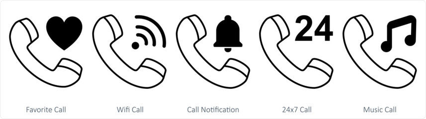 A set of 5 contact icons as favorite call, wifi call, call notifcation