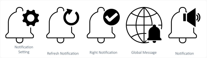 A set of 5 contact icons as notification setting, refresh notification, right notification