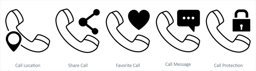 A set of 5 contact icons as call location, share call, favorite call