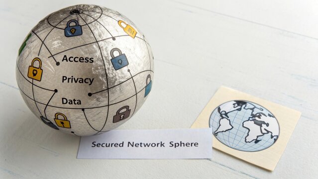 Flat Lay of Digital Lock on Metallic Paper Globe