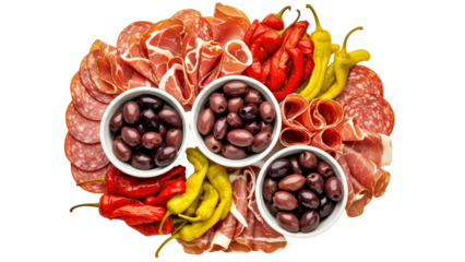Gourmet Charcuterie Board with Cured Meats, Roasted Peppers, and Olives