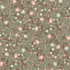 small flower seamless pattern on Green background