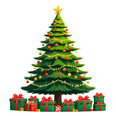 Modern vector Christmas tree with ribbons candy canes and a glowing star