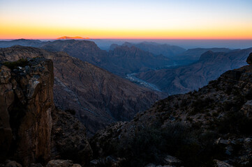 Fototapeta premium Dramatic Twilight View of Jabal Akhdar in the Al Hajar Mountains, Oman