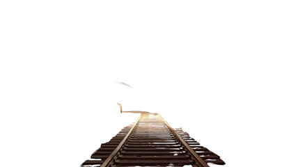 Isolated old wooden railroad tracks pattern with abstract white background