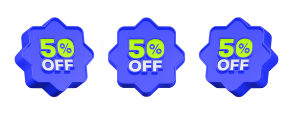 3d rendering icon discount 50% blue button