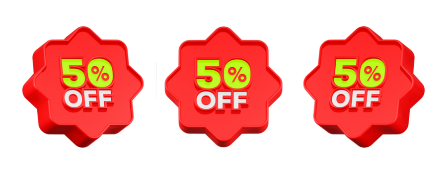 discount 50% 3d rendering icon red button