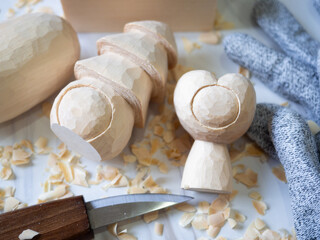 art toy wood carving cute wooden carved Basswood doll merry christmas tree and heart love happy valentine toy design art craft handmade decoration gift present hobby model sculpture selected focus