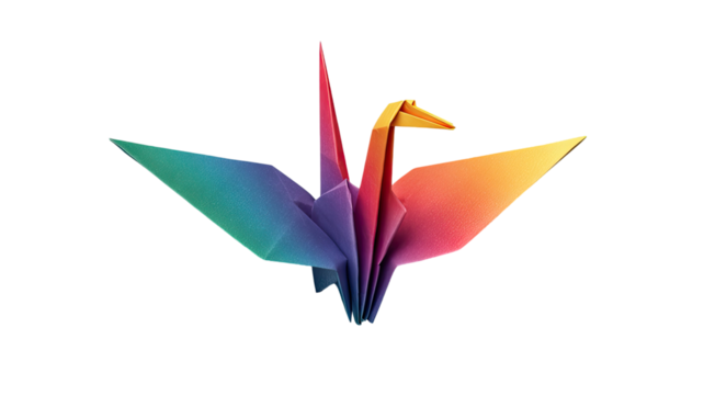 Isolated origami paper crane bird symbol design object art decoration