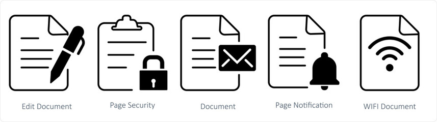 Obraz premium A set of 5 document icons as edit document, page security, document