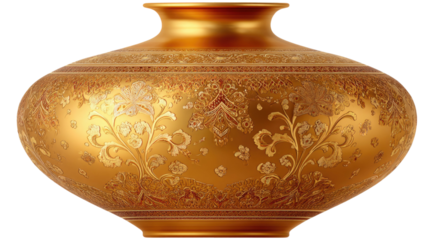 Antique gold ceramic pottery vase isolated on a white background object