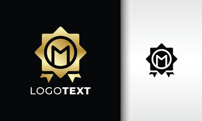Golden Letter M Badge Logo Emblem