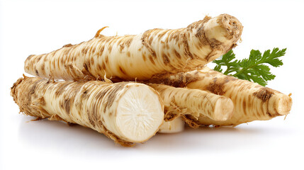 Horseradish roots  isolated on whhite background.

