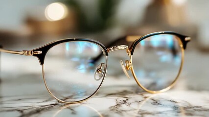 Classic glasses on a marble table with soft lighting during daytime in a stylish setting