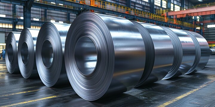 High quality rolled steel coils ready for manufacturing in a modern industrial factory