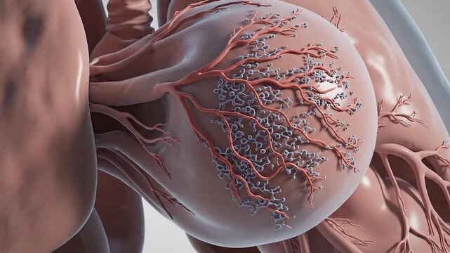 Detailed Anatomical Model of Lymph Node with Veins and Immune Cells on White Background Illustrating Human Immune System and Lymphatic System in Medical