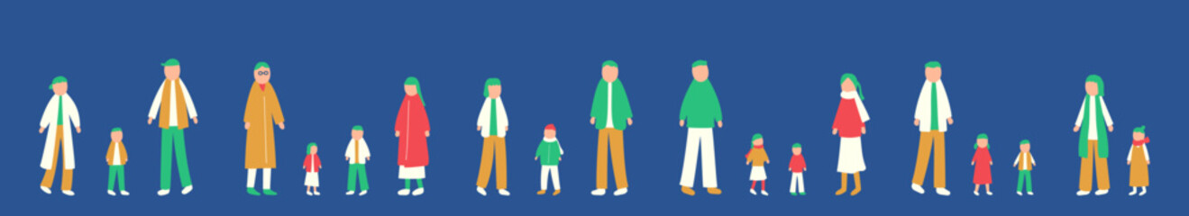 冬を過ごす家族のイラストセット